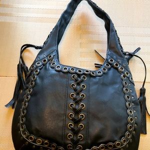 Pamela Mc Coy dark brown leather hobo bag